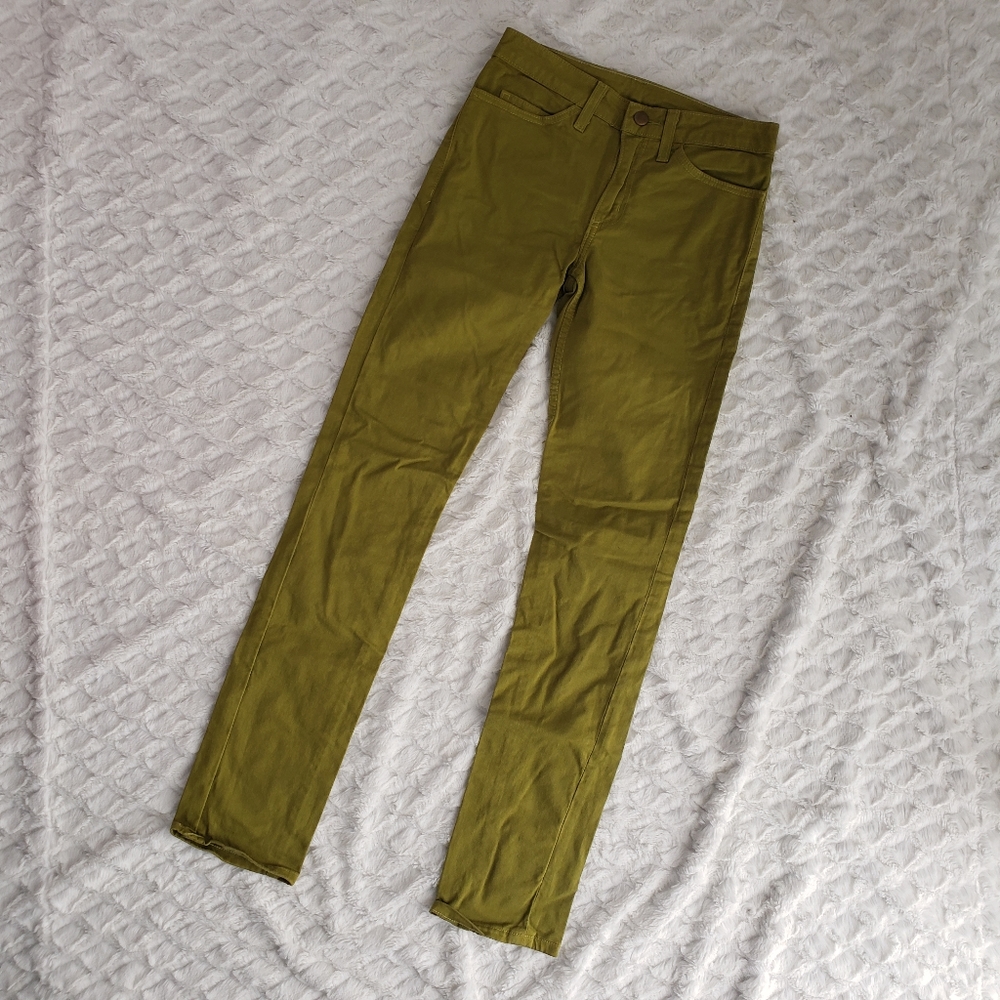 Amarican Apparel Neon Olive Stretch Slimp Slacks